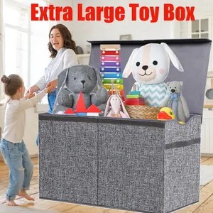 32gal Extra Large Toy Box Storage Basket with Lids, Collapsible Sturdy Toy Storage Organizer Boxes Bins Baskets for Kids, Boys, Girls, Nursery, Playroom, Closet Home Bedroom Office Nursery Storage Trunks