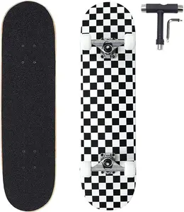 31x8 Inch Skateboard Complete for Beginners,7 Layer Maple Wood Double Kick Concave Skate Boards, Tricks Skateboards for Youths,Beginners,Girls,Boys,Kids,Teens,Adults