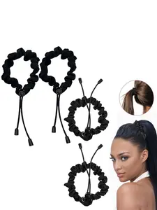 4pcs High-Grade Satin Fabric Adjustable Button Drawstring Hair Ties, Durable Elastic Hair Accessories for Women, Multi-Purpose Non-Damaging Headwear Ponytails Rubber Bands