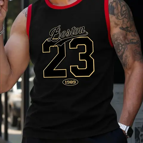 Men's Letter & Number Print, Jersey, Regular Fit Casual Sleeveless Vests for Summer, Men's Clothes for Training, Personalized Jersey, Gym Apparel, Active Sportswear, Classic Throwback Jersey