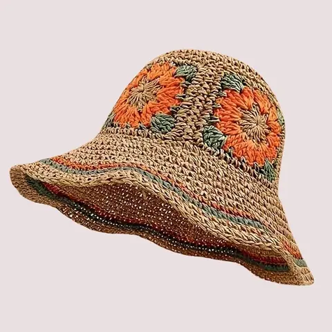 Women's Boho Straw Hat, Beach Vacation Beach Outing Ethnic Style, Sun Protection Fisherman Cap, Vintage Floral Patchwork, Foldable Design Travel Sandhat, Outdoor Sun Cap, Beach Visor Hat, Beach Hats