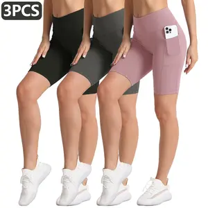 CHRLEISURE 3PCS Biker Shorts for Women High Waist Ultra Soft Womens Workout Shorts with Pocket Opaque Yoga Gym Running Volleyball Short