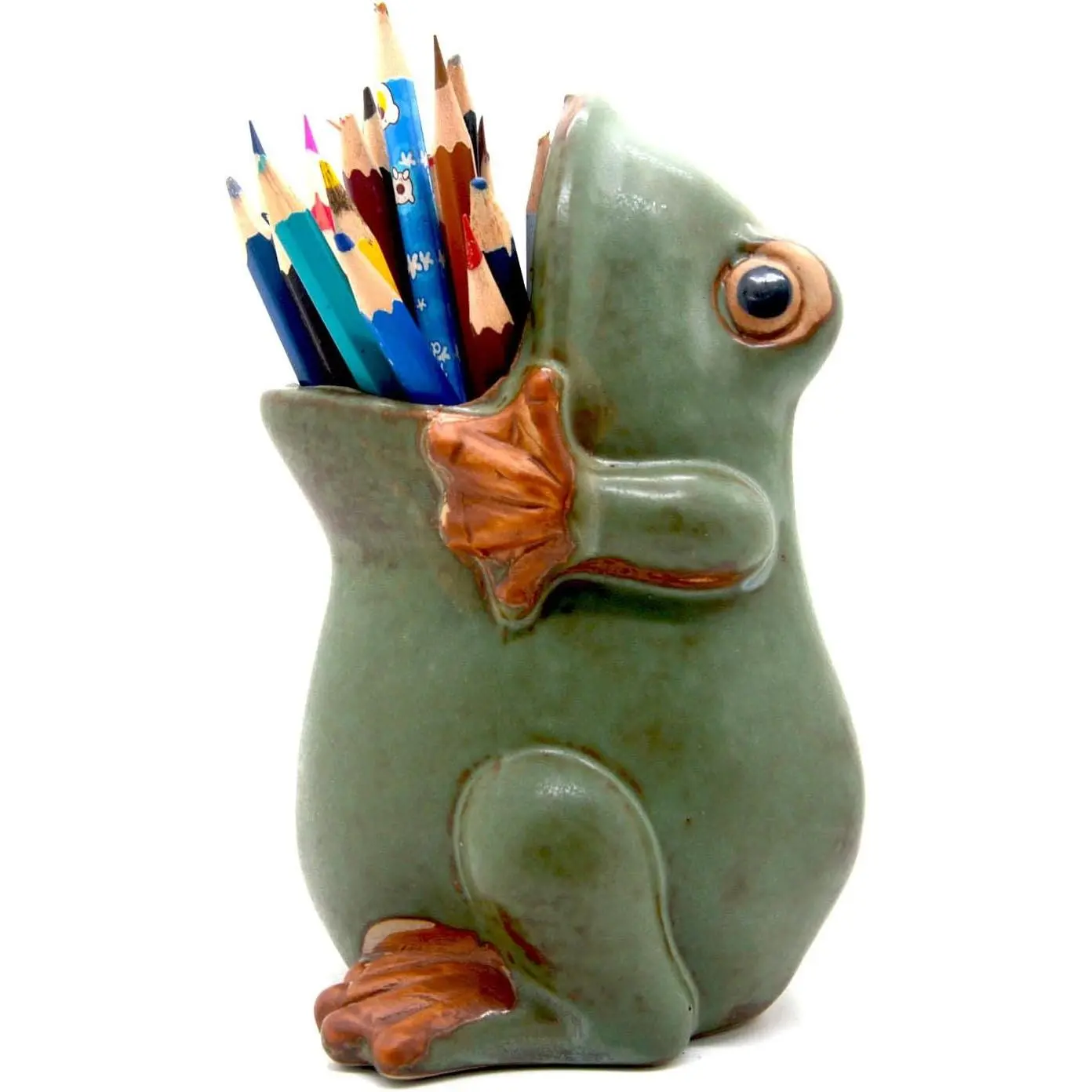 7" Ceramic Frog Shaped  Pot for Bonsai Flower Succulent Planter Candy Dish Pencil Holder Decor Multipurpose Frog