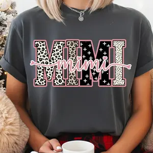 Mothers Day Preppy Leopard Mama Gigi Mimi Nana Crewneck T-Shirt