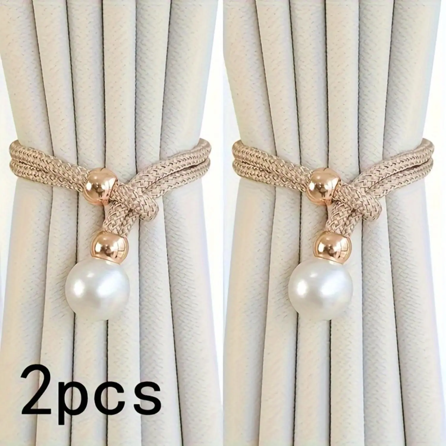 Elegant Faux Pearl-Decor Curtain Tieback, 2 Counts Adjustable Rope Holdback, Chic Curtain Accessories for Home Decor, Interior Decoration Accessories, Window Decorations Supplies, Curtain Tie Backs For Curtains