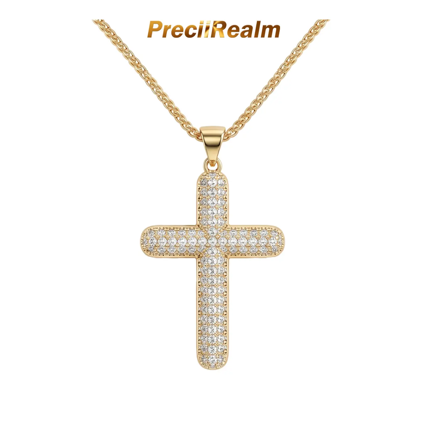 PreciiRealm Women's 14 Karat Gold Plated Hypoallergenic Dainty Faith Pendant Necklace - Blessed Cross Graphic, Cross and Faith Print Christian Jewelry Gift for Blessed Occasions, Blessed Cross Graphic Necklaces