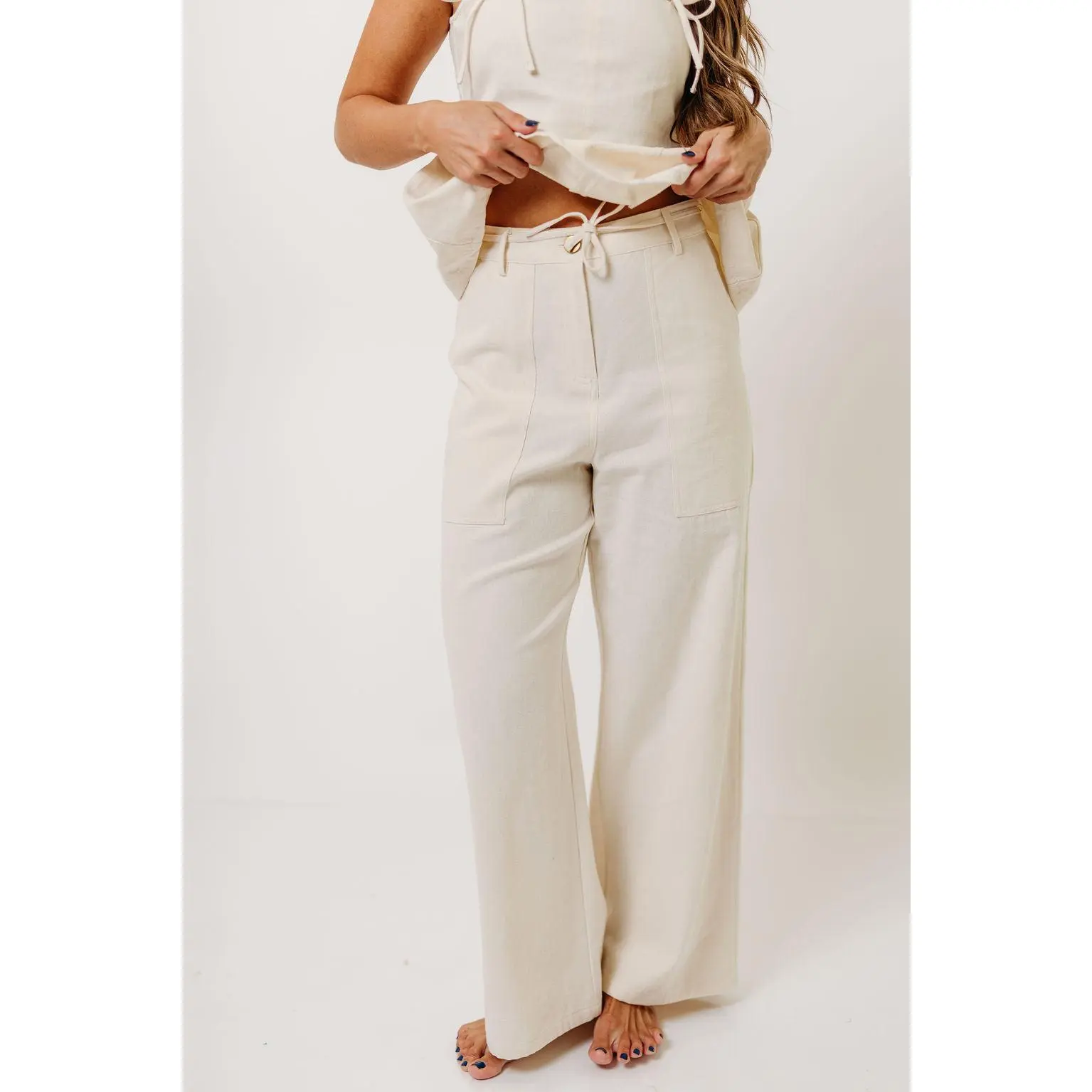 Knightley 100% Cotton Twill Utility Pants in Cream