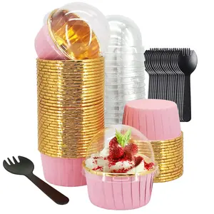 Cupcake Liners And Wrapers With Lids 50 Pack, 5.5 Oz Large Foil Muffin Tins Or Liners,Disposable Baking Cups, Cupcake Wrappers Holders For Wedding Valentine