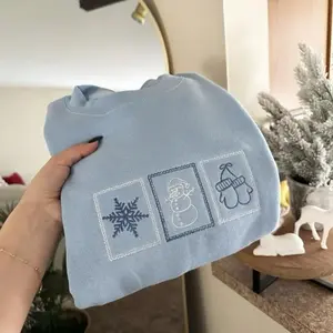 [MADE IN US] Embroidered Winter Stamps Sweatshirt, Holiday Gift Embroidery Neutral Unisex, Xmas Shirt, Cute Xmas Gift For Friend, Family