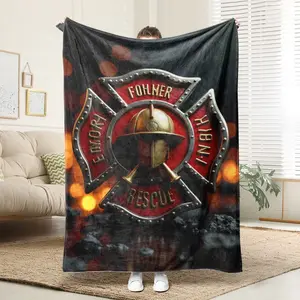 1 Comfortable Firefighter Badge Flannel Blanket, Soft Printed Cooling Blanket, 100% Polyester Fiber, Perfect Gift For Family And Friends
