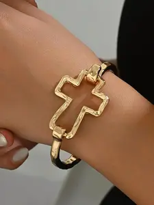 Women's Cute Cross Design Bangle Bracelet, Elegant Bangle, Fashion Bracelets, Fashion Jewelry for Party, Daily Clothing Decor, Trendy All-match & Exquisite Jewelry for Birthday Gift