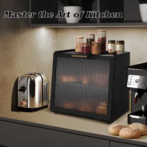 Double Layer Bamboo Bread Box for Kitchen Countertop, Bread Storage Container, Bread Box with Window, Large Capacity