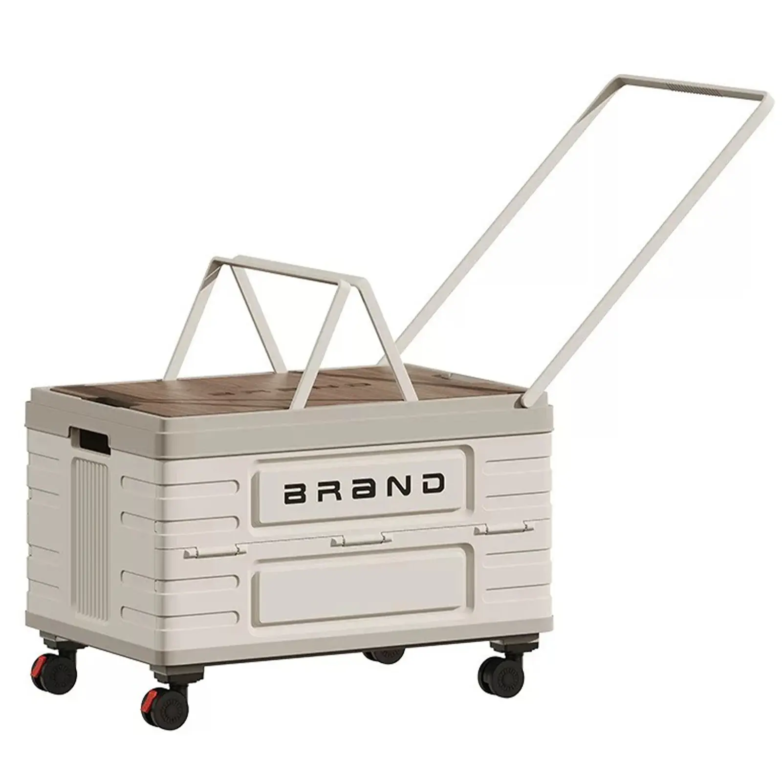 Foldable Camping Storage Box, Camping Trolley with Wooden Table Lid, Camping Storage Cabinet with Detachable Wheels, Handle, Camping Organizers and Storage for Outdoor
