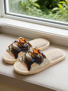 Men's Funny Tiger Slippers, Soft Cloud Sole Anti-Slip Silent, Casual Fall & Winter Home Shoes, Textile Upper, Eva Sole, Random Print