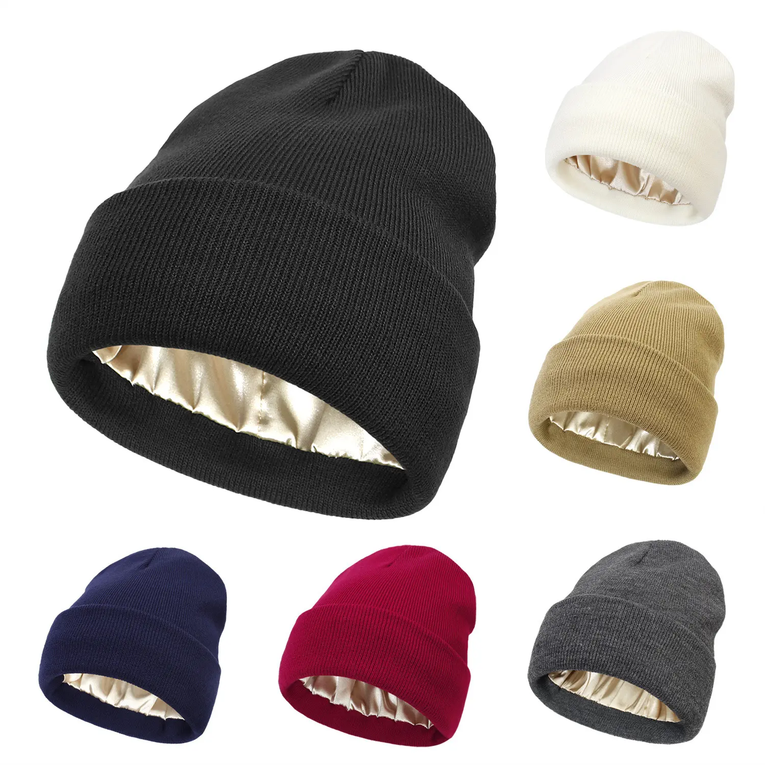 Hat, new hat in autumn and winter 2025 in Europe, America, women's protective hairstyle, warm knitted satin hat, wool hat for men