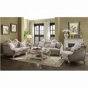 Acme 56050-51 2 pc One allium way taglieri chelmsford antique taupe finish wood beige fabric sofa and love seat set