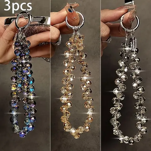 3Pack Crystal Beaded Phone Wrist Strap, Phone Lanyard, Phone Charms | Metal Ring Phone Chain for Phones, Bags & Keys | Versatile Accessory for Daily Commute, Dates & Parties, Phone Accessories