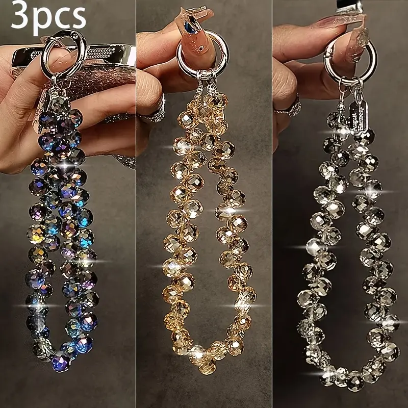 3Pack Crystal Beaded Phone Wrist Strap, Phone Lanyard, Phone Charms | Metal Ring Phone Chain for Phones, Bags & Keys | Versatile Accessory for Daily Commute, Dates & Parties, Phone Accessories