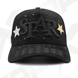 Star Brand Black Baseball Cap with Gold Star Embroidery and White Star Detail for Stylish Daily Wear