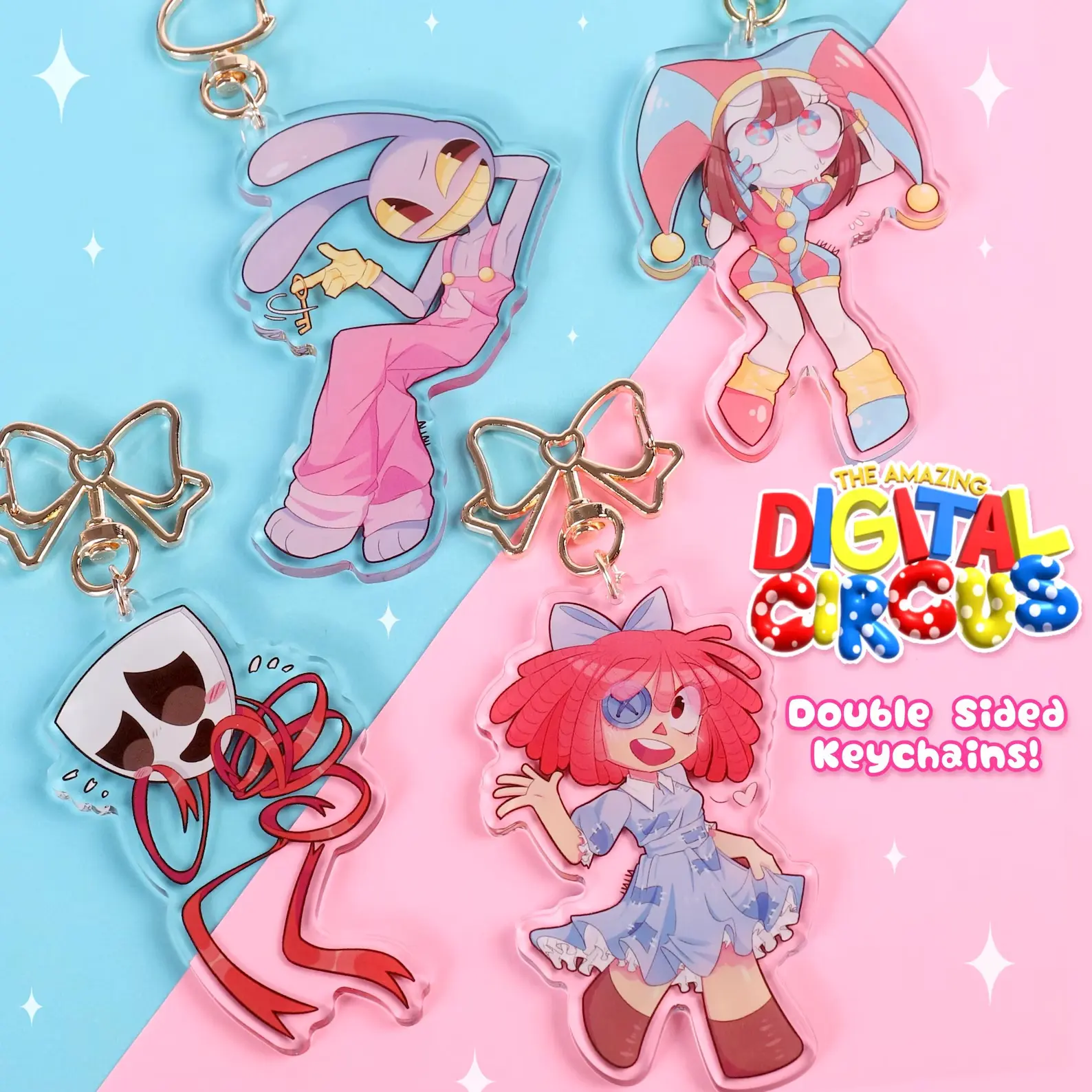 The Amazing Digital Circus Acrylic Keychain Double Sided!, Durable, And Perfect For Bags, Keys, Or Gifts.
