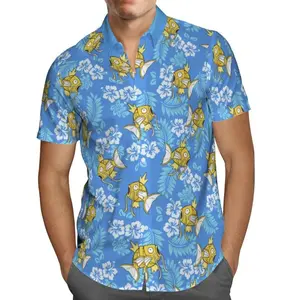 Magikarp Anime Hawaiian Button Up Shirt, Fishing, Gifts for Him, Mens Clothing, Christmas, Birthday, Father's Day, Menswear Top Tropical Short sleeve