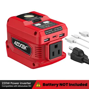 220W Power Inverter Compatible with Milwaukee 18V Battery, DC 18V to AC 110V Portable Power Station with 1 AC Outlet, 2 USB Ports & 1 Type-C Fast Charging, 400LM LED Work Light，[Battery Not included]