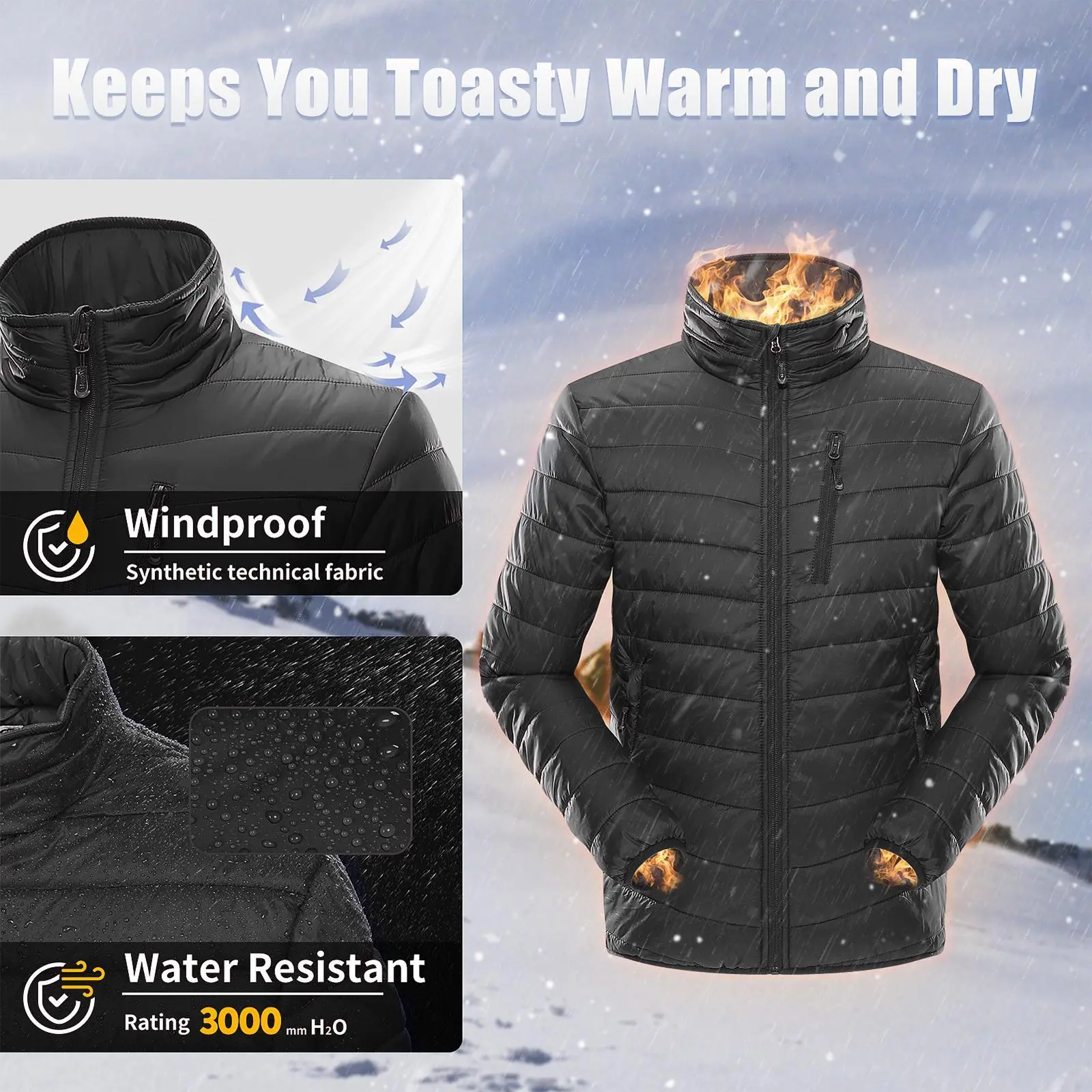 33,000ft Men's Puffer Jacket - Lightweight, Packable Winter Menswear Top with Nylon Shell and Adjustable Hem, Pocket