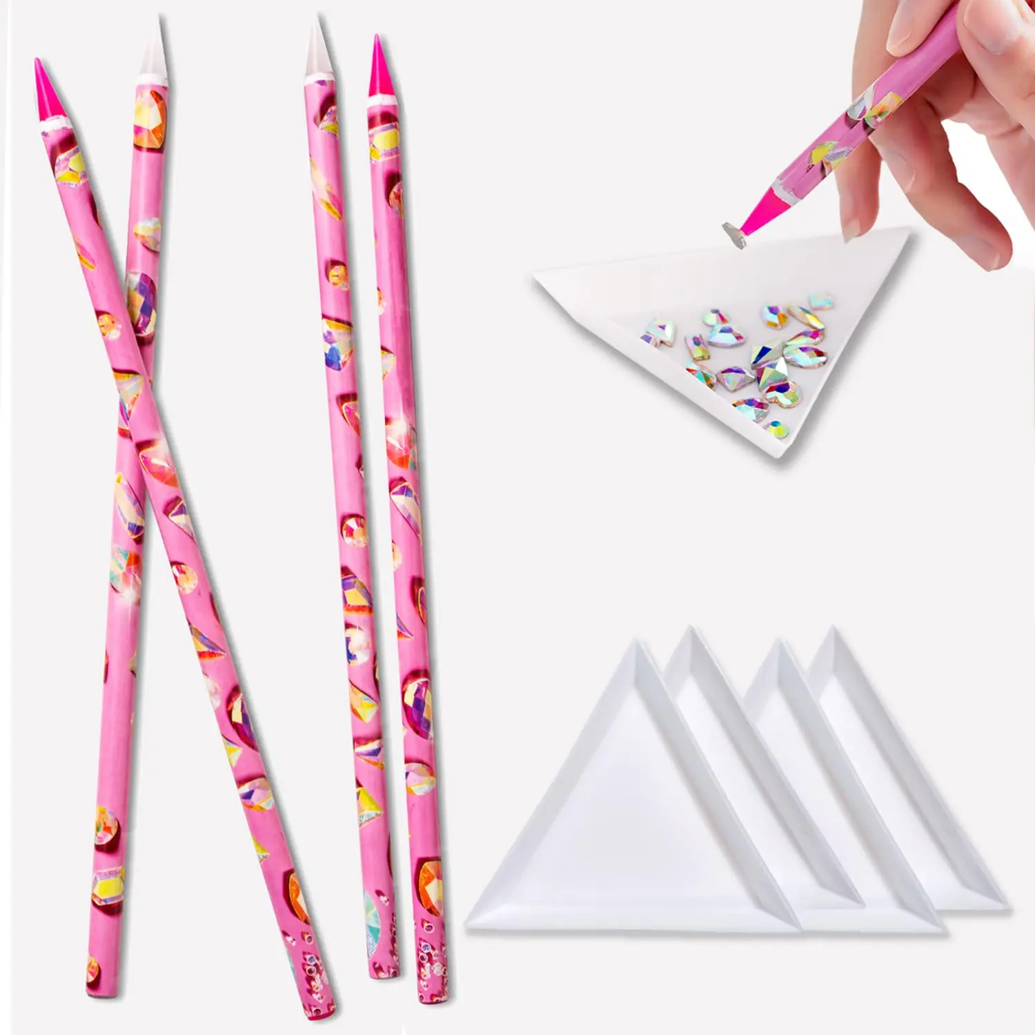 8 count Rhinestone Picker Tool Kit, Self-Adhesive Wax Pencil for Rhinestones and  Painting,  Picker Tool Dotting Tools for  Art, 4 Wax Pen and 4 Rhinestone Trays rhinestone tools