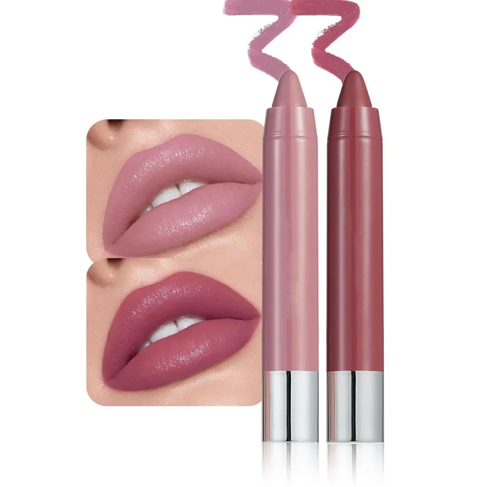 2Pcs Mauve & Wine Plum Hydrating Cream Lip Crayon Duo Longwear Matte Finish Lipgloss Set for Women Moisturizing Ombre Shades Natural Nourishing Balm