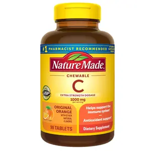 Extra Strength Dosage Chewable Vitamin C 1000 mg per serving, Vitamin C Chewable Dietary Supplement for Immune Support, 90 Tablets, 45 Day Supply