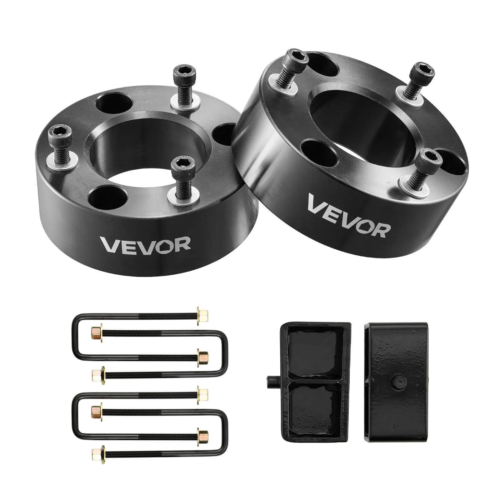 【DealsForYouDays】VEVOR 3 Inch Front and 2 Inch Rear Leveling Lift Kit for 2007-2023 Silverado 1500 2WD/4WD, 2007-2023 Sierra 1500 2WD/4WD, Chassis Level Kit with 2 Front Strut Spacers, 2 Rear Lift Blocks, 2 U-Bolts, Truck Heavy Duty Ratchets