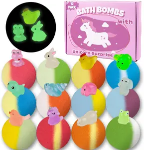 Bath Bombs for Kids, 12 Pcs Bath Bombs with Glow in The Dark Animal Surprise Inside, Handmade Organic Bubble Bath Ball Gift Set for Boys and Girls, Gift for Birthday Christmas Easter