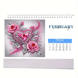 1 Piece Calendar, 13 Pieces Diamond Painting Set DIY Handmade Calendar, Round Irregular Diamond Shape, Suitable for Living Room Bedroom Office Desk