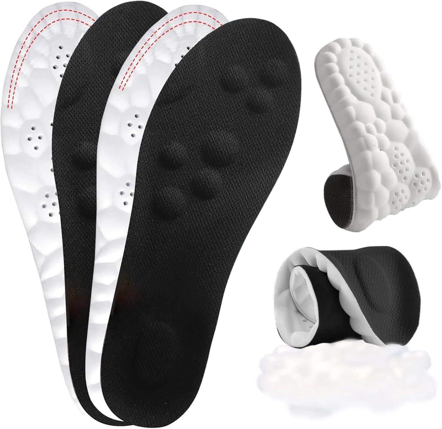 2 Pair Cloud Soles for Women,Super Soft Comfort Insoles,Trim to Fit with Arch Support for Foot Pain Relief and Fatigue Reduction (2 Pair Black, Men: 6-7.5/Women: 7-8.5)