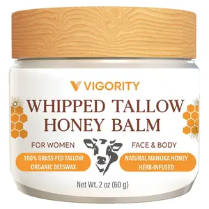 Vigority Women’s Organic Grass-Fed Whipped Beef Tallow Face Moisturizer with Manuka Honey, Beeswax & Olive Oil, 2 oz, Unscented