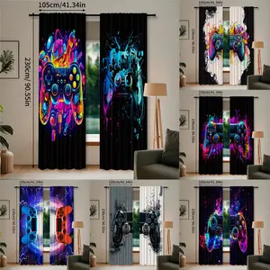 Joy of Gamers 2 Piece Colorful Game Controller Printed Light Filtering Curtains, Rod Pocket Design for Easy Hanging, Perfect for Bedroom and Living Room Decor
