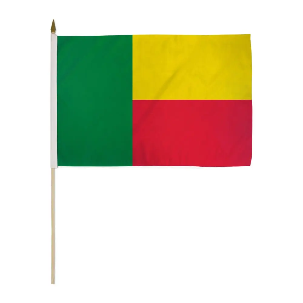 12x18 in Benin National Stick Flag, Plastic-Wood Construction, Bright Decorative Printing, Stick Mount Polyester Flag for Parades, Festive Home & Party Backdrop Supply