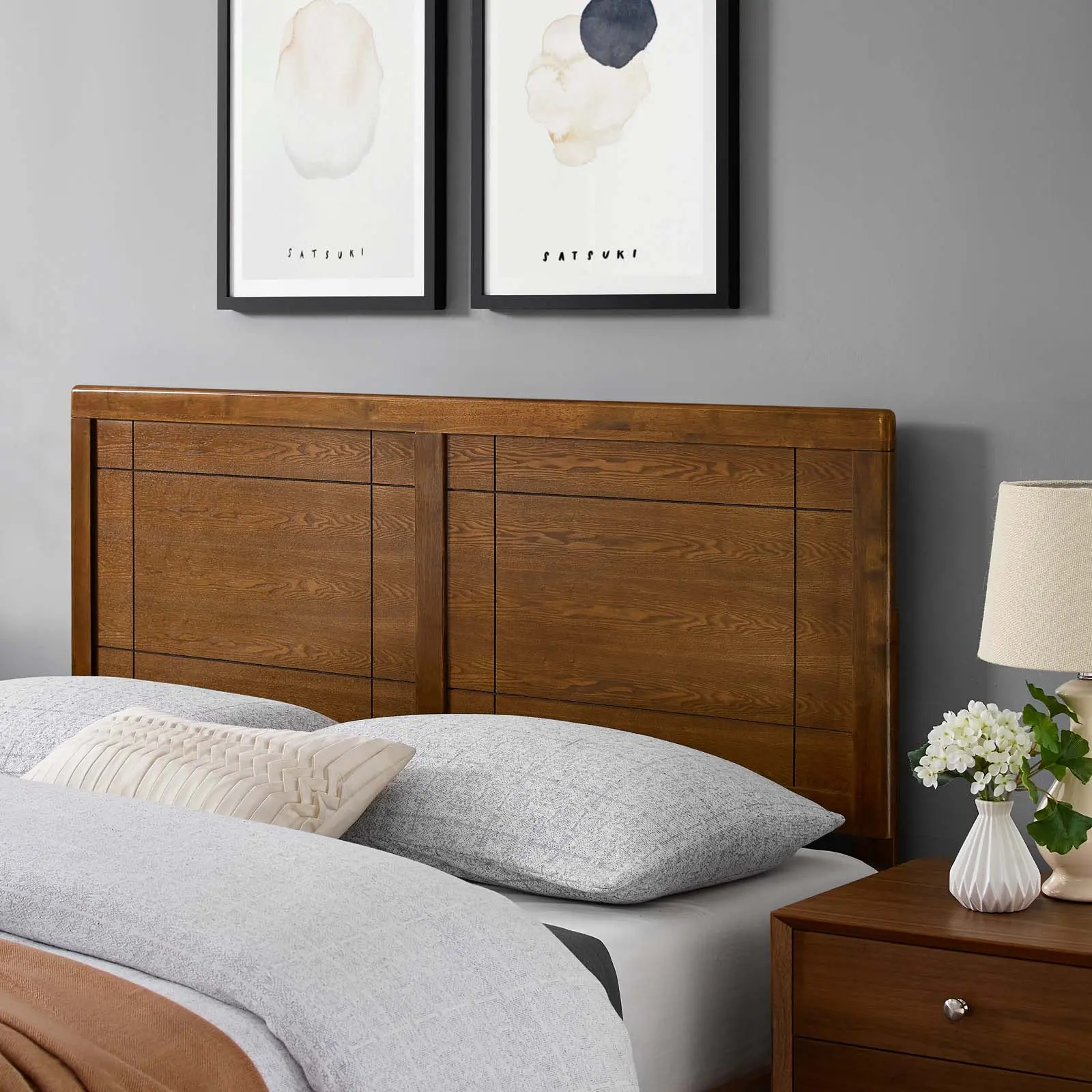 Modway Archie Full-Size Bed Frame Headboard - Modern Dark Classic Style Engineered Wooden Headboard, Walnut Finish Indoor Furniture, Modern Wooden Headboard