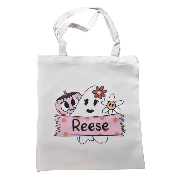 Halloween Trick or Treat Bag, Personalized Canvas Ghost Candy Tote Bag for Kids and Adults