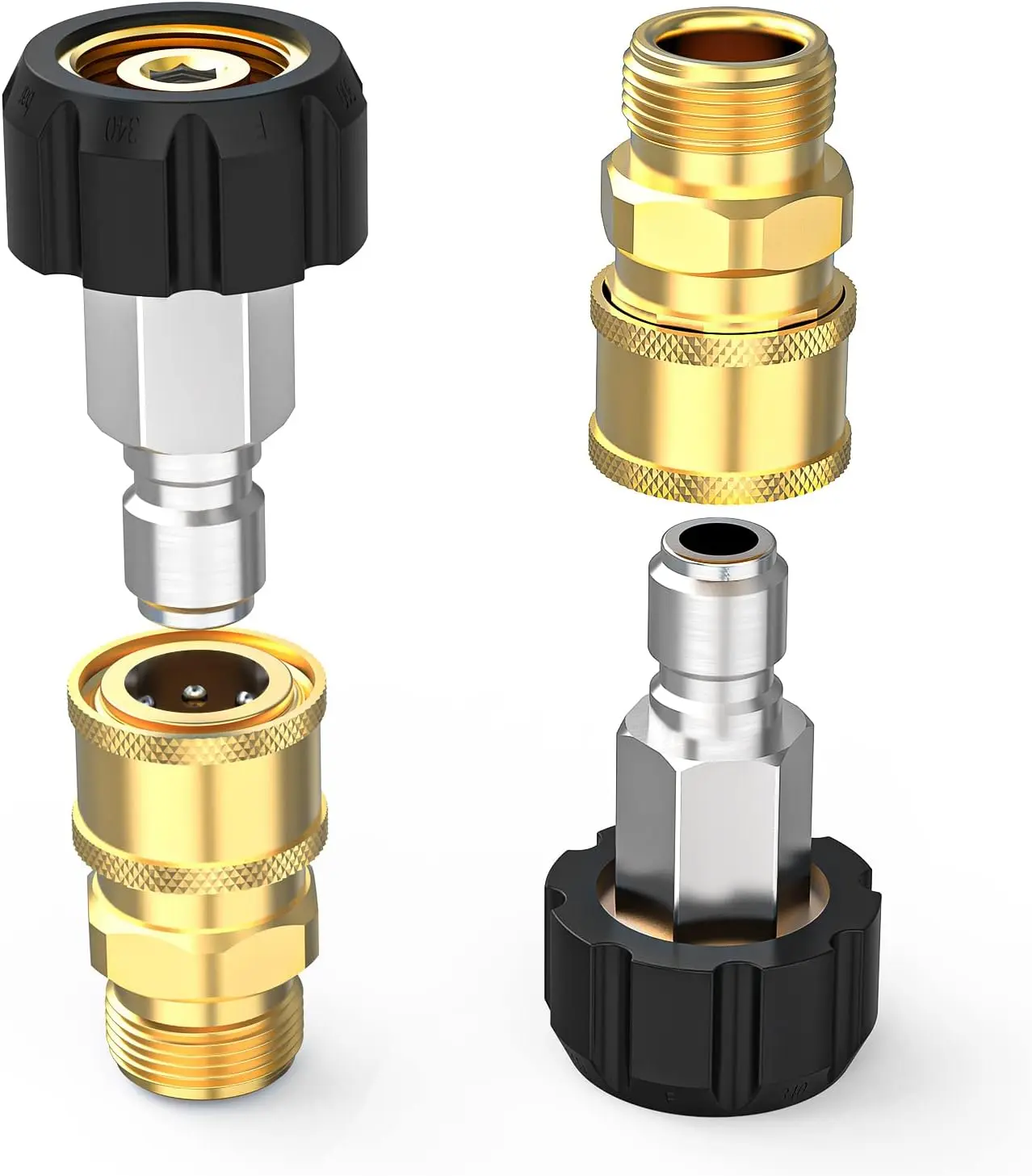 High-Pressure Washer Quick Connect Connector Kit - M22 14mm to 3/8 Inch Stainless Steel & Brass Corrosion-Resistant Fittings, 4 Pieces