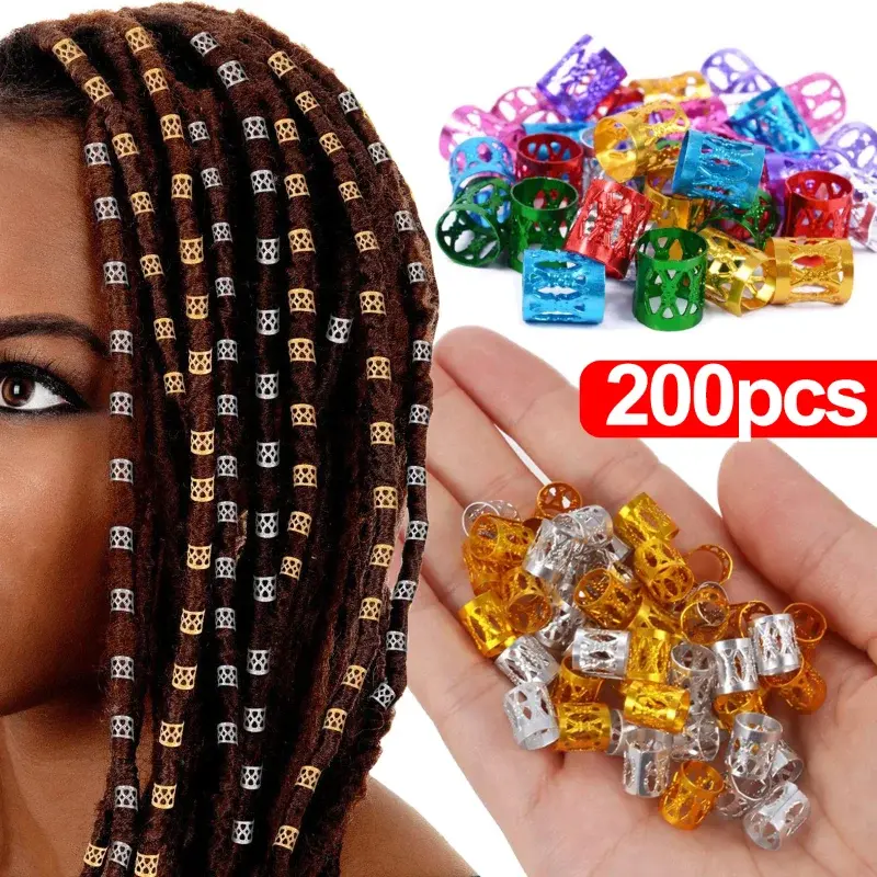 Mulricolor Dreadlock Hair Clip Rings Gold Silver Adjustable Hair Braids Cuff Beads Hairpin Jewelry Hair Ornament Accessories