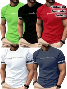 Set of 5 T-Shirts for Men - Menswear Short-Sleeve T-Shirts with 3D Print Designs - Featuring a Stylish Letter And Stripe Pattern, Lightweight And Breathable, Streetwear, Perfect for Casual Summer Wear And Outdoor Activities