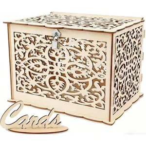 Wedding Card Box with Lock, Wood Gift Card Box for Wedding Reception, DIY Wedding envelope box, Money Honeymoon Fund Box, Gift Card Boxes for Baby Shower, Birthday, Graduation Party Decorations ﻿