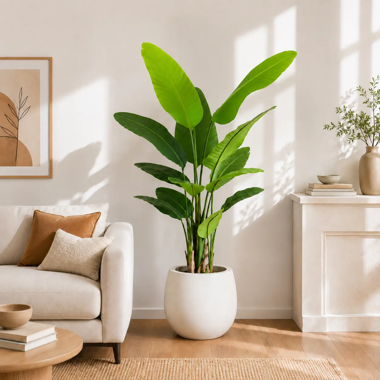 5.25ft Artificial Bird of Paradise Tropical Plant, 13 Touch-Realistic Leaves, Decorative Artificial Potted Plant (Without White Pot) for Home, Office, Living Room Decorations, Artificial Potted Plants