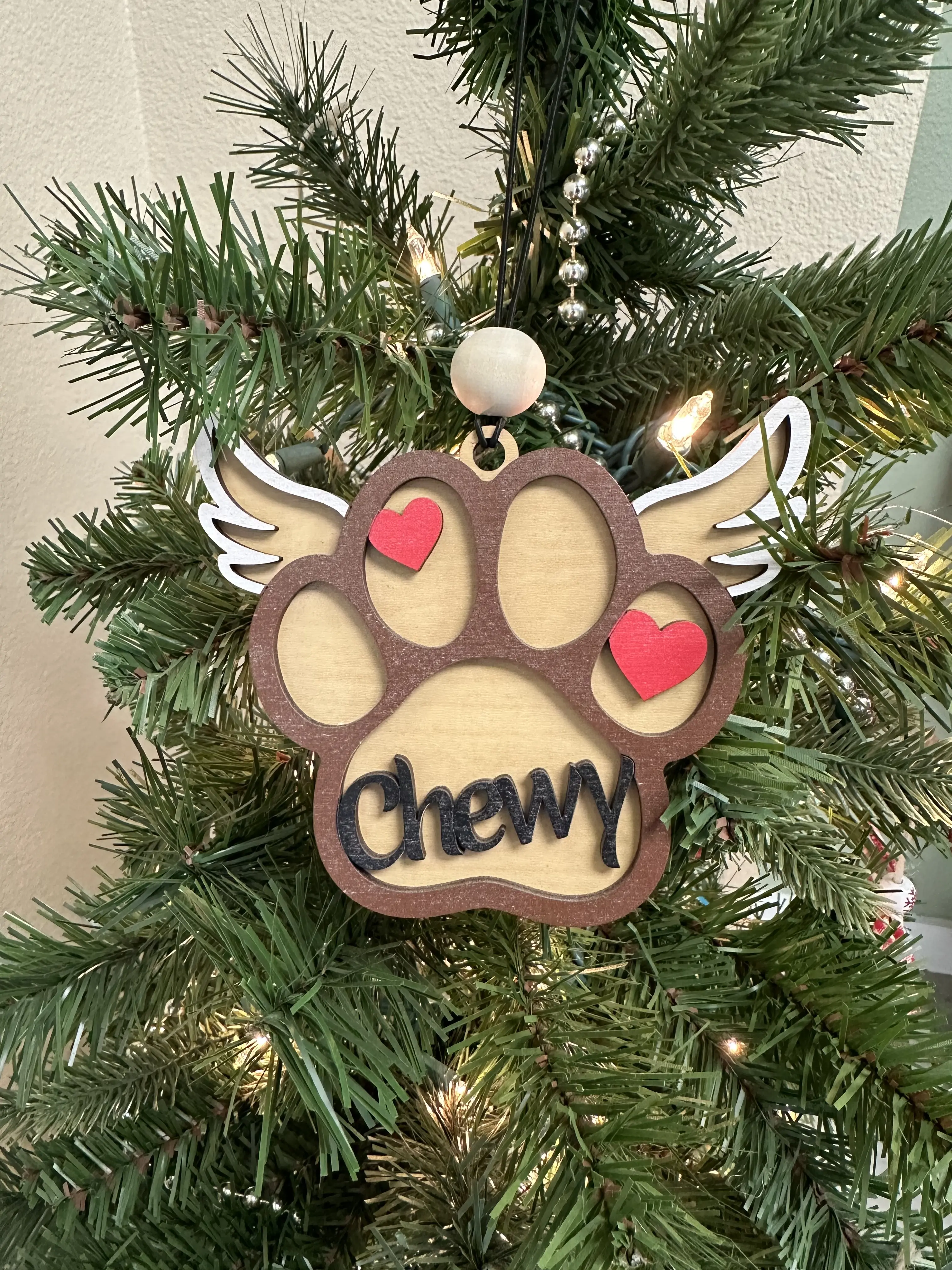 Custom Personalized Memorial Paw Print Christmas Tree Ornament for Remembrance