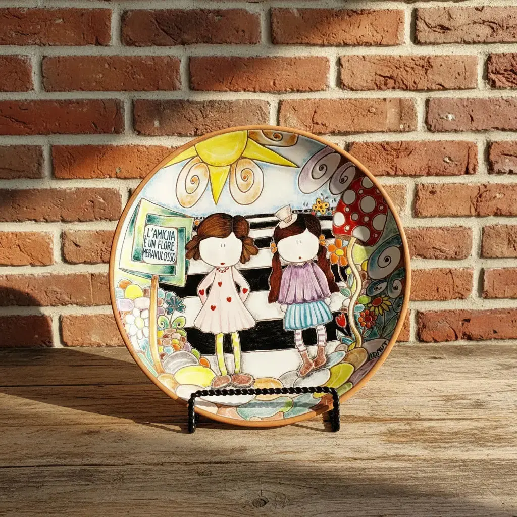 Handmade Clay Pottery Platter - 11.5" D, 32 oz Vibrant Ceramic Serving Plate for Sister, Best Friend, Compatible with Decorative Plate Stands