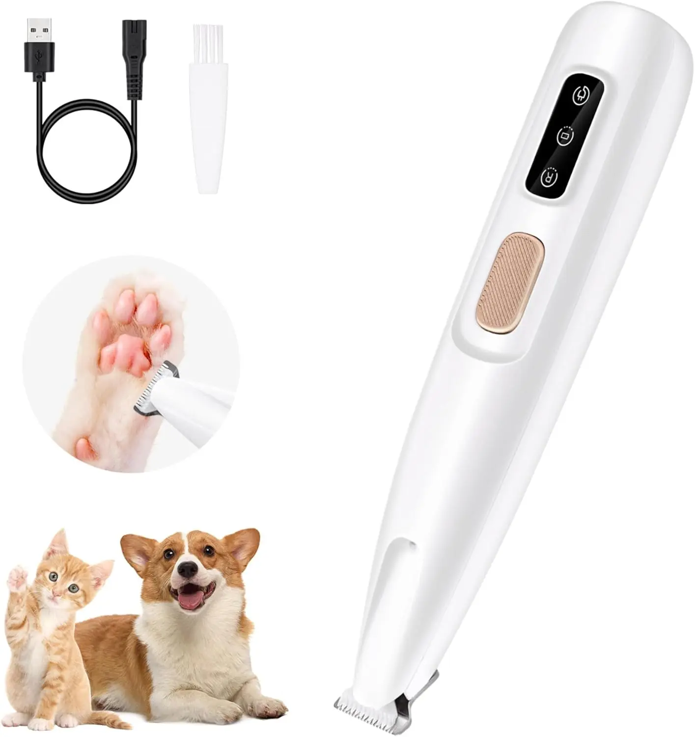 Mcbazel Pet Micro Precision Trimmer - Universal Stainless Steel Clean Grooming Clipper with 0.7in Narrow Blade, 1 x Paw Shaver, LED Light Reveals Hidden Fur Details, 50dB Quiet, Built-in Batteries, Waterproof, Cordless, Paw & Ear Trim for Small Dogs/Cats