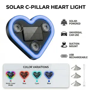 Solar Powered Wireless LED Heart Shape Interior Car Light Triangle Design C-Pillar Ambient Decorative Lamp Universal Car Use USB Rechargeable