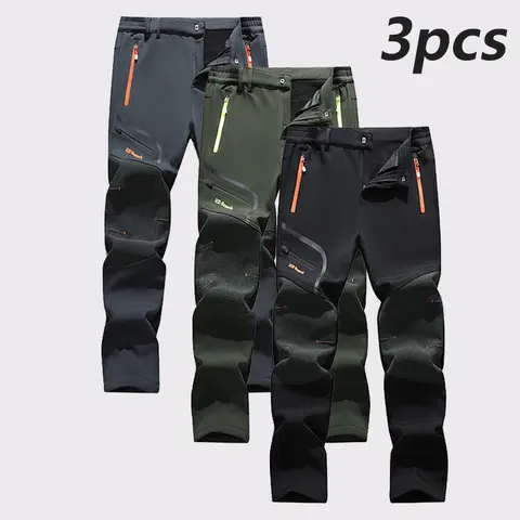 Men's Stylish Fitted Fleece-Lined Softshell Outdoor Hiking Pants - Athletic, Windproof, Water-Resistant, Breathable Straight-Leg Trousers with Elastic Waistband for Autumn Winter Hiking & Daily Use