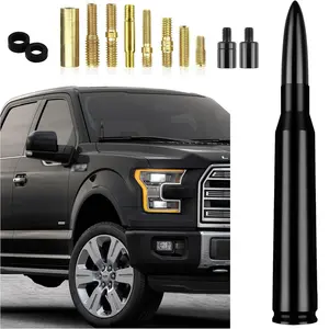 Car Truck Antenna with Tire Valve Caps Replacement for GMC Sierra Chevy Silverado Dodge Ram 1500 2500 3500 Ford F150 F250 F350 Super Duty Raptor Accessories, Chrome